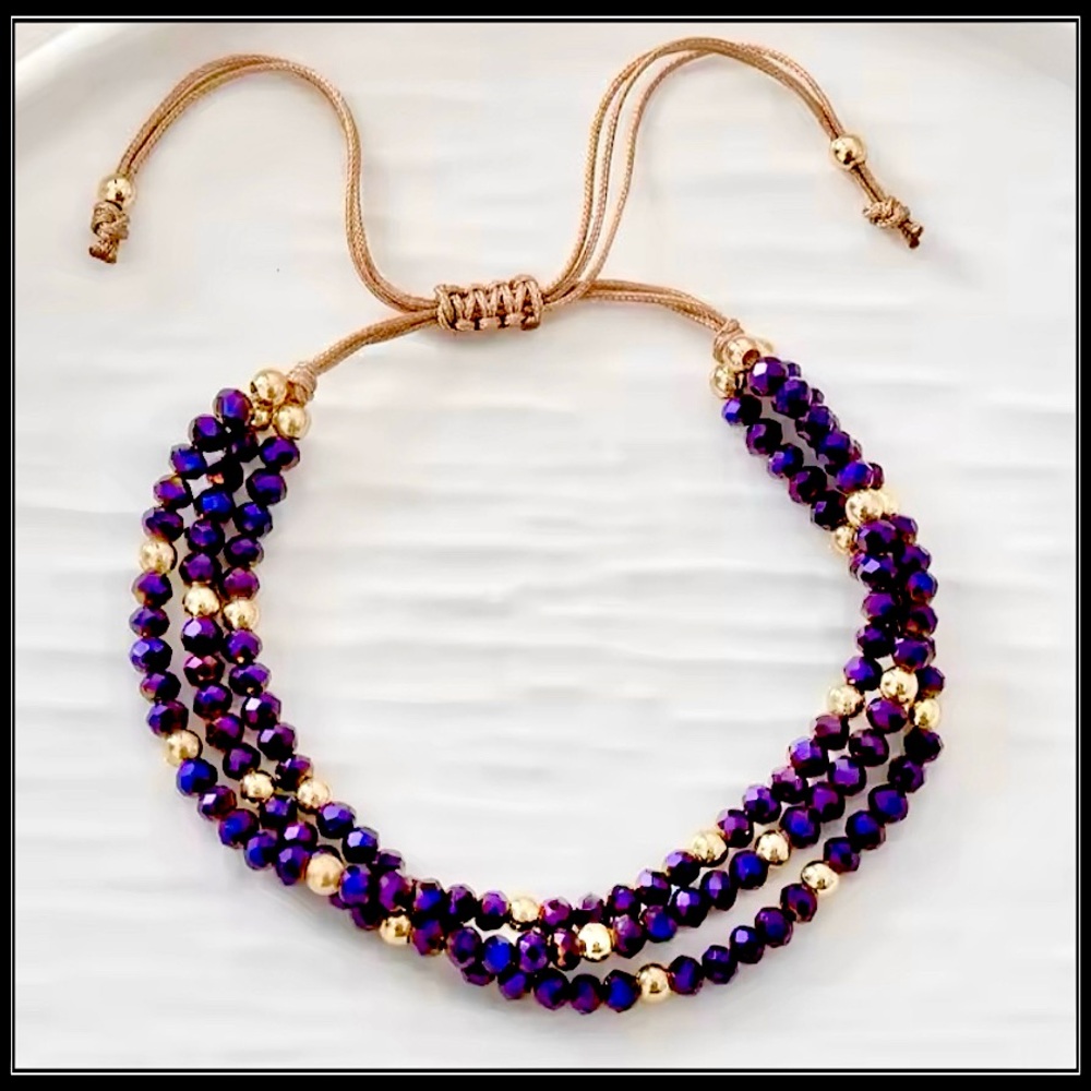NEW PRISM PURPLE & GOLD BOREALIS TIE ROPE BOHO BEAD BRACELET